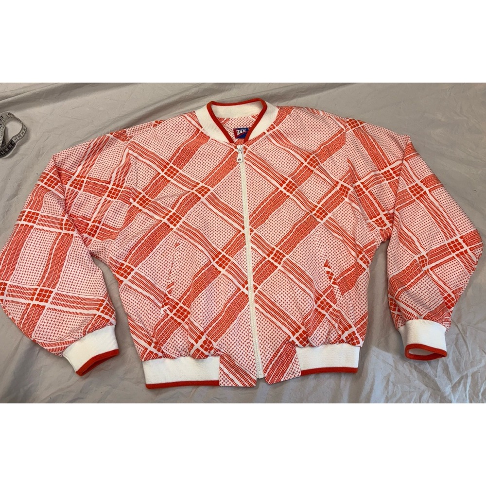 Vintage 80s Tail Tennis Jacket Womens S Orange White Geometric Made USA Zip